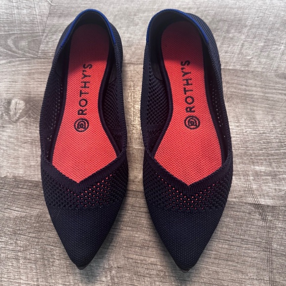 Rothy’s The Point Maritime Lattice Stitch Navy Blue Ballet Flat Womens Sz. W8.5 - Picture 2 of 7